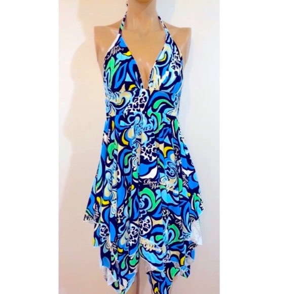 NEW Rocawear Y2K 90's Colorful psychedelic Funky Print Ruffle layer Dress XL - Picture 1 of 17